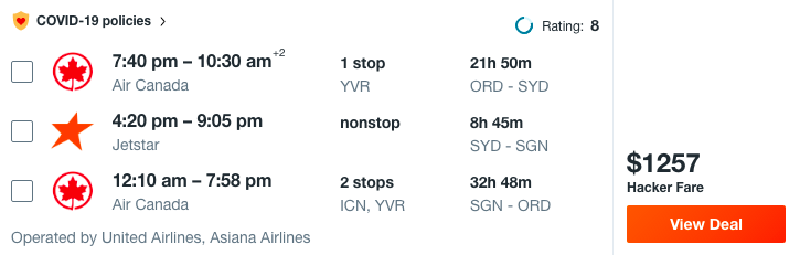 example Multi City Flights 2 destinations