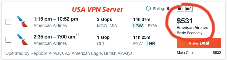 I used a vpn to save money on flights. Example 1